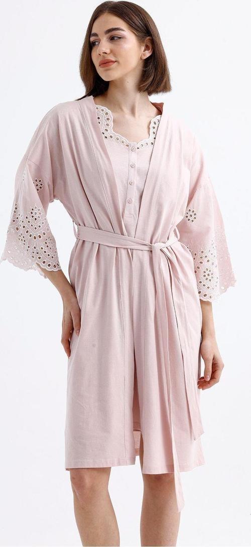 Brode Detaylı Penye Lohusa Sabahlık-Gecelik Takımı