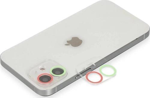 iPhone 12 Renkli Kamera Lens Koruma Cam - Yeşil-Pembe