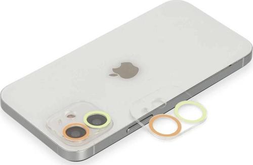 iPhone 12 Renkli Kamera Lens Koruma Cam - Sarı-Turuncu