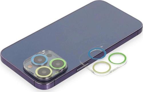 iPhone 14 Pro Max Renkli Kamera Lens Koruma Cam - Yeşil-Sarı