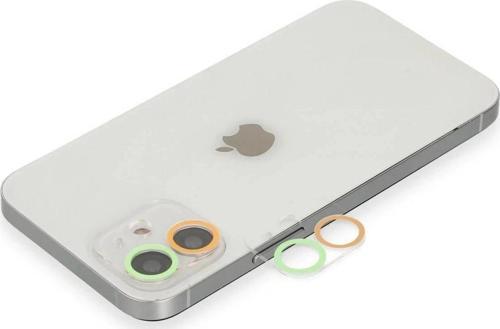 iPhone 12 Renkli Kamera Lens Koruma Cam - Turuncu-Yeşil