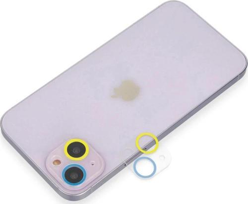 iPhone 14 Plus Renkli Kamera Lens Koruma Cam - Sarı-Mavi