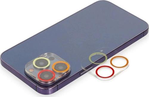 iPhone 12 Pro Max Renkli Kamera Lens Koruma Cam - Turuncu-Kırmızı