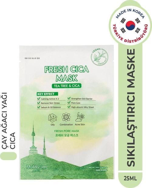 Fresh Cica Mask Kağıt Yüz Maskesi Gözenek Sıkılaştırıcı Çay Ağacı Yağı Sebum Dengeleyici Kore 25Ml