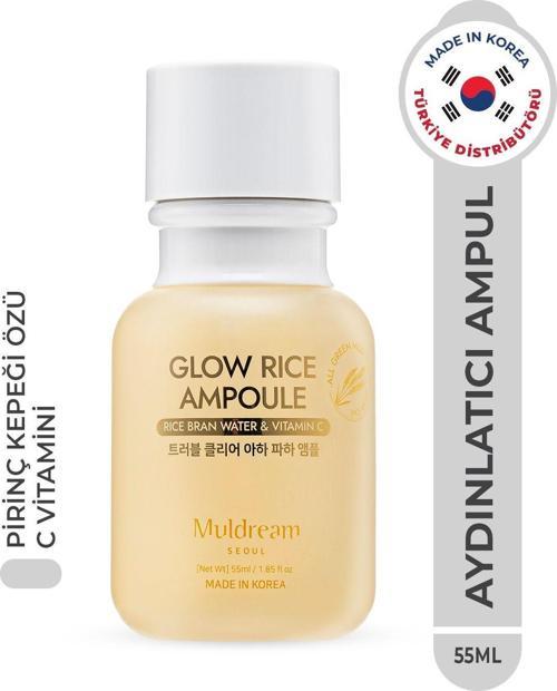 Glow Rice Ampoule Pirinç Kepeği Suyu Aydınlatıcı Onarıcı Ampul Hassas Kuru Cilt Kore 55Ml