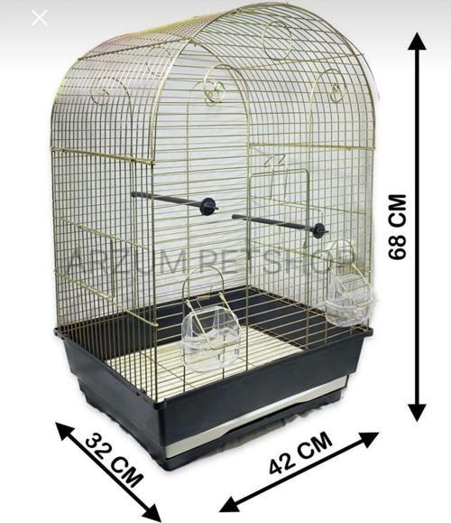 Muhabbet Kuşu Ve Papağan Için Sarı Pirinç Kaplama Lüks Kuş Kafesi 42X32X68