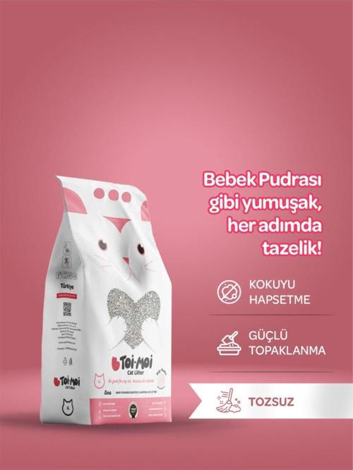 Tozsuz, Topaklanan, Emiciliği Yüksek Bebek Pudralı Bentonit Kedi Kumu 5Lt