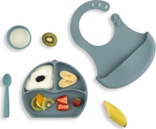 Silikon Beslenme Seti Mint - Silikon Önlük & Tabak & Bardak & Kaşık - Bpa Free