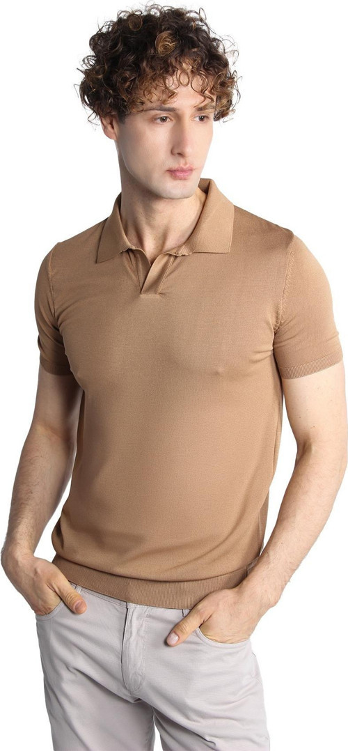 Erkek Vizon Polo Yaka Triko Kısa Kol
