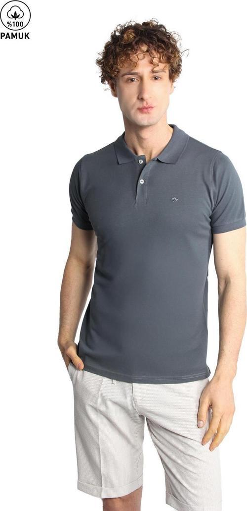 Erkek K.Gri Modernfit / Dar Kalıp Polo Yaka Tişört