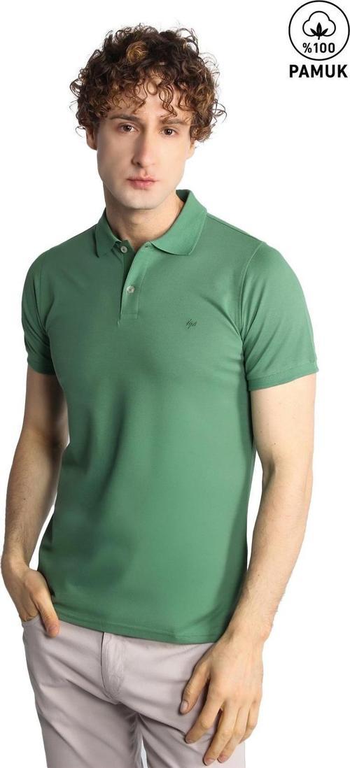 Erkek Yeşil Modernfit / Dar Kalıp Polo Yaka Tişört