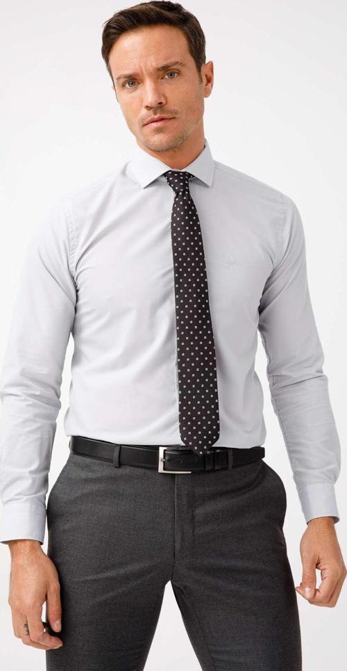 Açık Gri Slim Fit Dar Kalıp Klasik Yaka Düz Uzun Kollu Cepsiz Kolay Ütülenir Gömlek