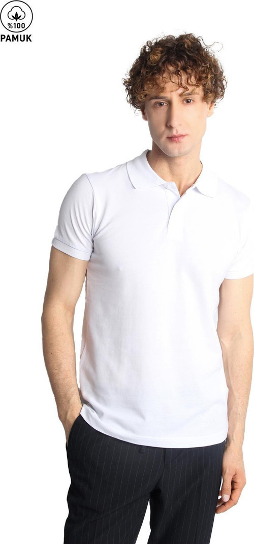 Erkek Beyaz Modernfit / Dar Kalıp Polo Yaka Tişört