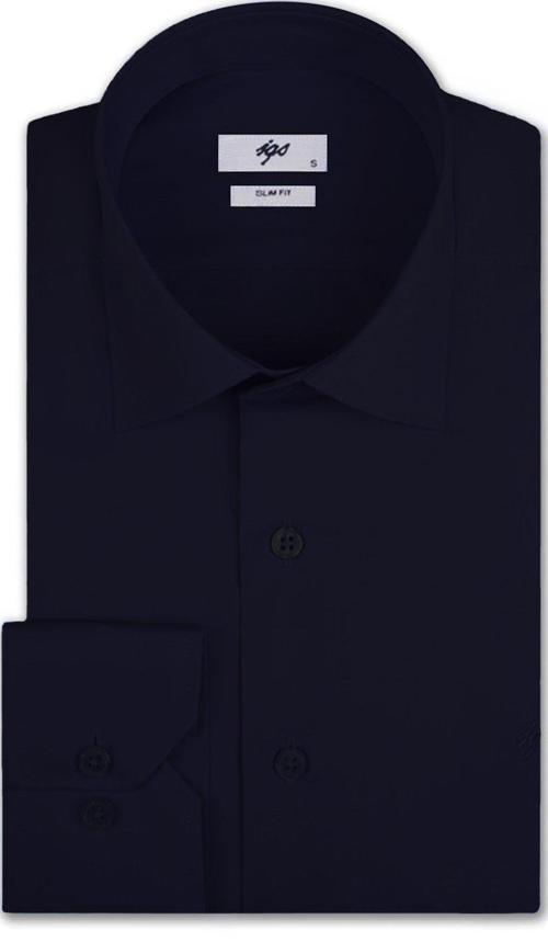 Lacivert Slim Fit Dar Kalıp Klasik Yaka Düz Uzun Kollu Cepsiz Pamuklu Gömlek