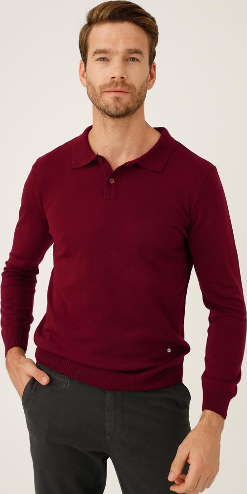 Erkek Bordo Polo Yaka Düğmeli Triko