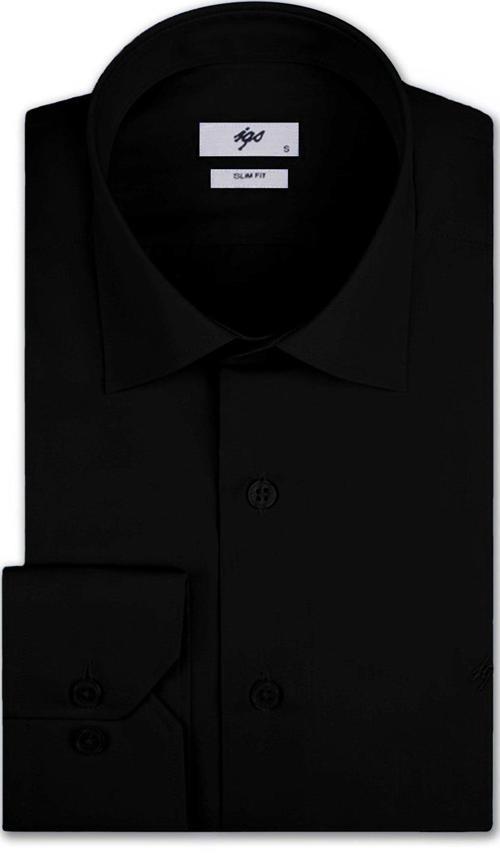 Siyah Slim Fit Dar Kalıp Klasik Yaka Düz Uzun Kollu Cepsiz Pamuklu Gömlek