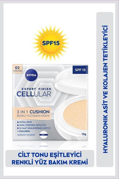 Cellular Expert Finish Cushion Renkli Yüz Bakım Kremi 15ml, SPF15, Orta Ton, Nemlendirici, Hyaluron
