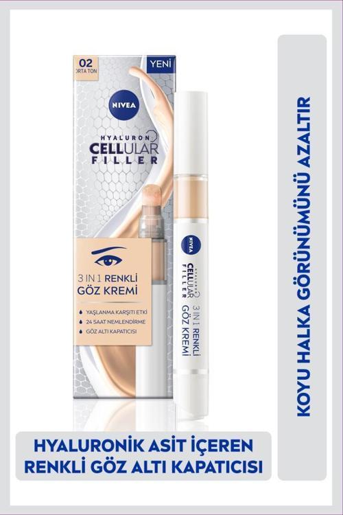 Hyaluron Cellular Filler Renkli Göz Bakım Kremi 15ml, Orta Ton, Göz Altı Kapatıcısı, Nemlendirici