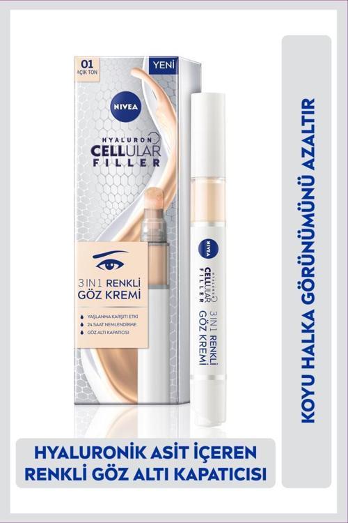 Hyaluron Cellular Filler Renkli Göz Bakım Kremi 15ml, Açık Ton, Göz Altı Kapatıcısı, Nemlendirici