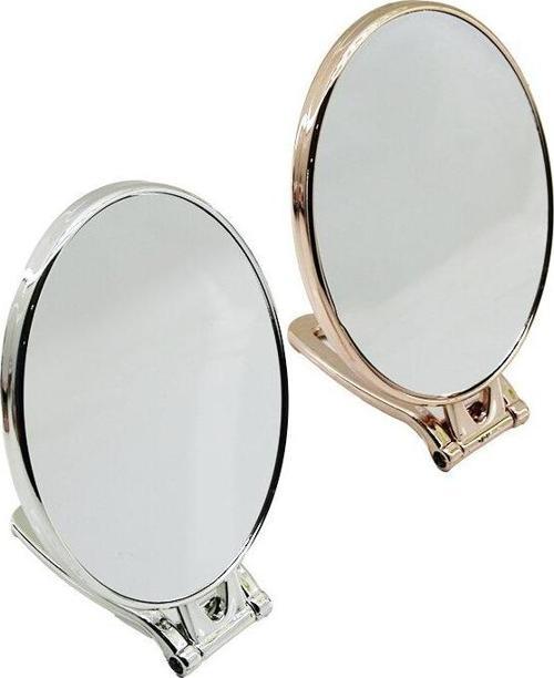 OVAL   6.5 İNÇ=16.5X13CM  MAKYAJ AYNASI  ÇİFT TARAFLI   BRONZ - GÜMÜŞ PLS.ÇERÇEVE   KATLANIR AYAKLI (2818)