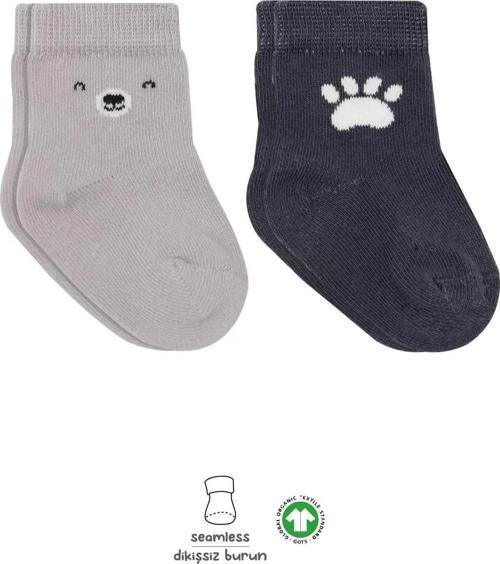 Bear Penye Soket Çorap 2'li Gri