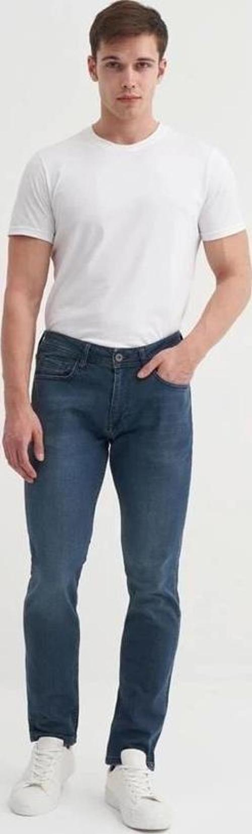 0756 Terry Boru Paça Normal Bel Slim Fit Erkek Kot Pantolon Lacivert