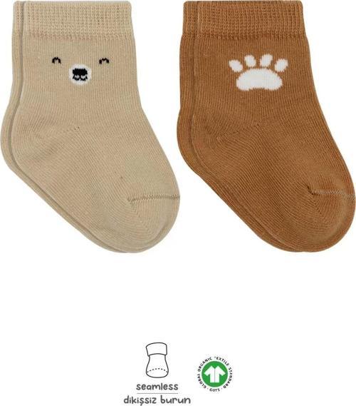 Bear Penye Soket Çorap 2'li Bej