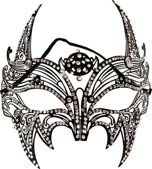 Siyah Renk Lazer Kesim Üzeri Kristal Taşlı Metal Lüks Maske Balo Parti (4767)