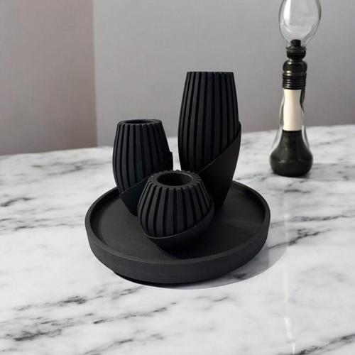 Dekoratif Alçı Vazo 3Lü Set Siyah