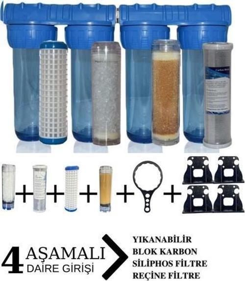 Daire Bina Sayaç Girişi 4 Aşama Arıtma Seti 10" Ağır Kireç Önleyici Yumuşatma Sistemi