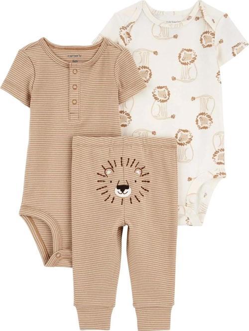 Erkek Bebek Body Pantolon Set 3'lü Paket Kahverengi