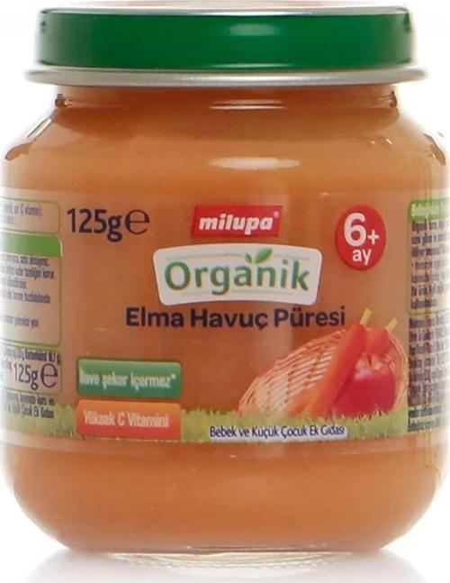 Organik Elmali Havuclu Kavanoz Mamasi 125 gr