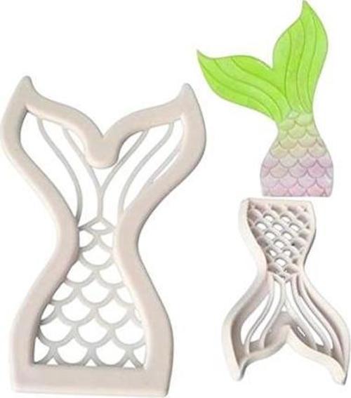 Şeker Hamuru Kalıbı Plastik Deniz Kızı Kuyruğu Baskı Seti 2 Li