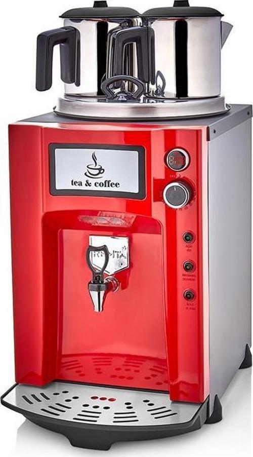 Premium Jumbo 15 Litre İki Demlikli Çay Makinesi - Kırmızı