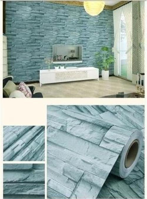 Mavi Tuğla 3d Duvar Kaıdı 3 Metre