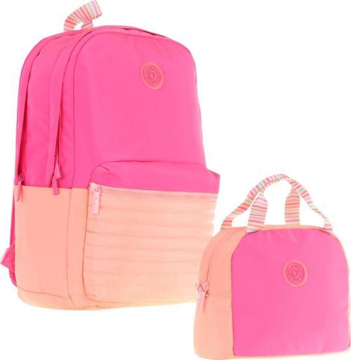 Quick Pembe Turuncu Kapitone Detaylı Okul Çantası ve Isı Yalıtımlı Beslenme Seti - Kız Çocuk