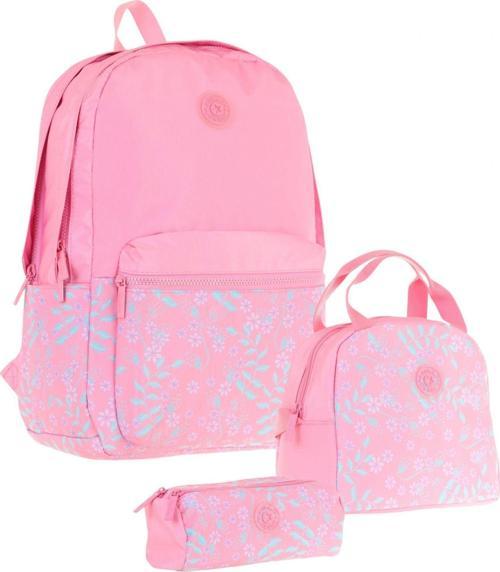 Soft Floral Üçlü Kız Çocuk Okul Çanta Seti - Pembe - Çiçekli
