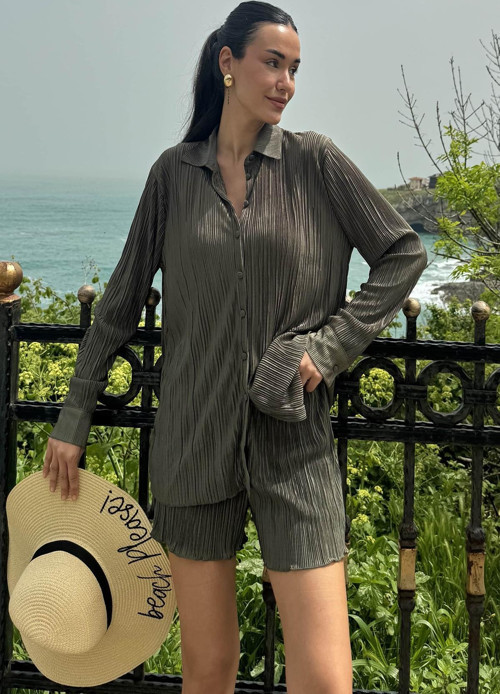 2'li Piliseli Gömlek Şort Yeşil Takım