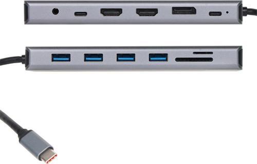Type-C To HDMI-2+DP+USB3.0-3+TYPE C+USB2.0+RJ45+SD2.0+TF2.0+PD+DC 3.5 mm 13 in 1 Çevirici