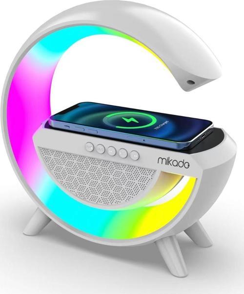 Beyaz Rgb Işıklı Kablosuz Şarj Bluetooth Hoparlör Speaker 15 Watt Beyz 1800MAH Bt/tf/usb Wireless