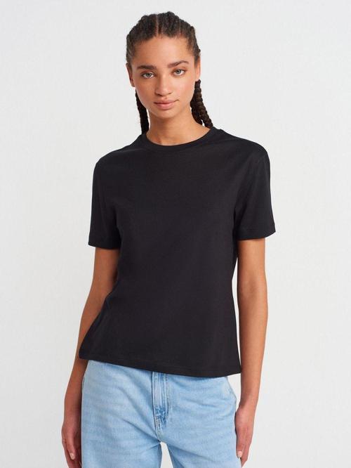 Kadın Basic Düz Siyah Bisiklet Yaka T-shirt- 31791