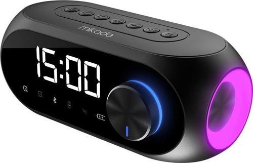 1200mAh 5W Siyah Bluetooth-Aux-Derece-Usb-FM Double Alarmlı Saat Speaker Speaker