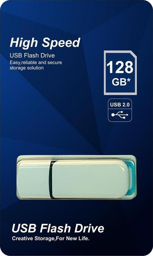 128 GB Plastik Beyaz-Mavi 2.0 USB Flash Bellek