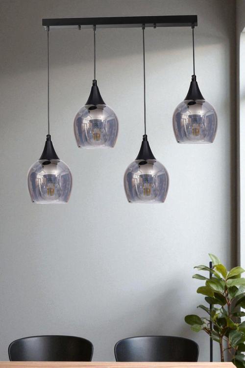 ENZO 4 LÜ SIRALI SİYAH FÜME CAMLI SARKIT