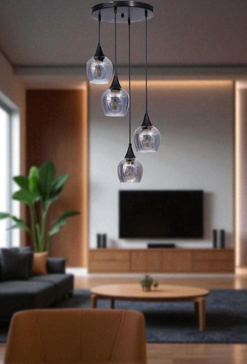 ENZO 4 LÜ TEPSİLİ SİYAH FÜME CAMLI SARKIT