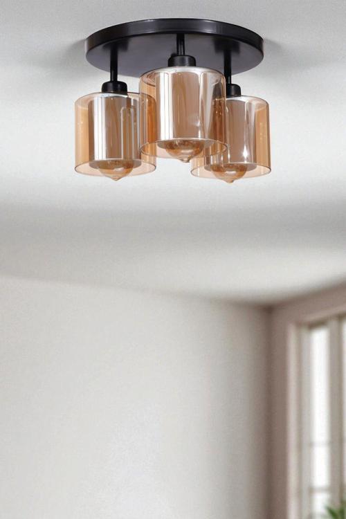 YENİ SAHRA 3 LÜ TEPSİLİ SİYAH PLAFONYER AVİZE