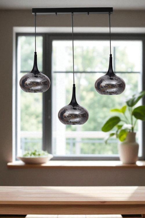 ZARA 3 LÜ SIRALI SİYAH FÜME CAMLI SARKIT