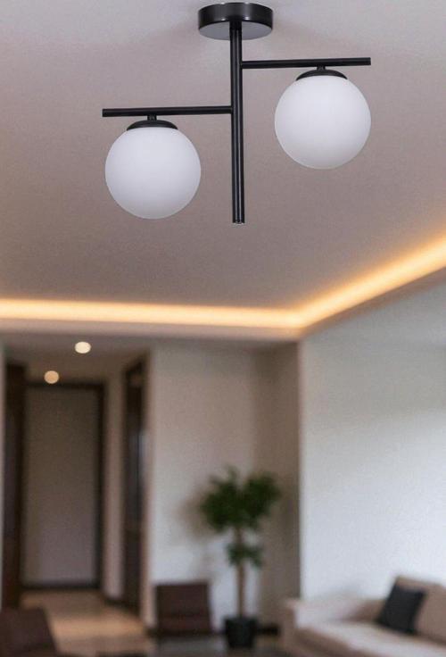 TERRA 2 Lİ SİYAH BEYAZ CAMLI PLAFONYER AVİZE