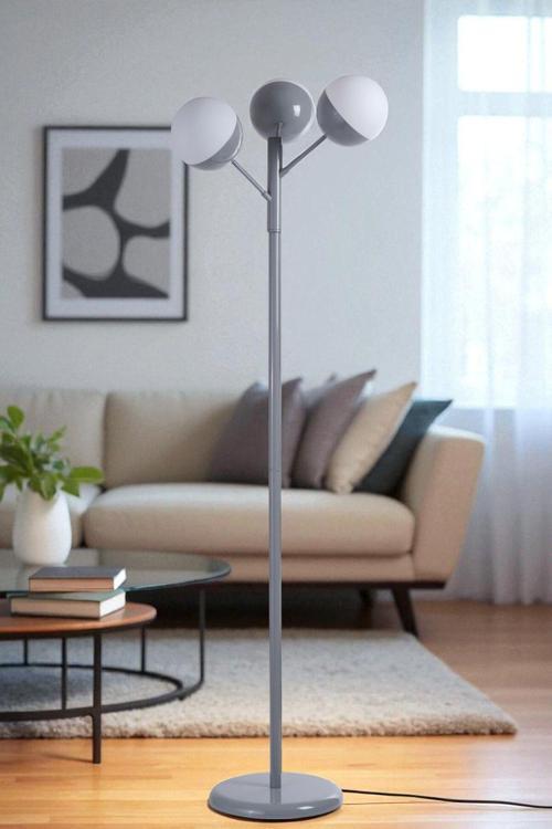 KÜRE 3 LÜ GRİ LAMBADER BEYAZ CAMLI