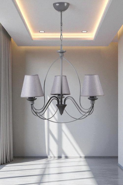 BERFİN 3 LÜ GRİ HASIR GRİ ABAJRULU AVİZE